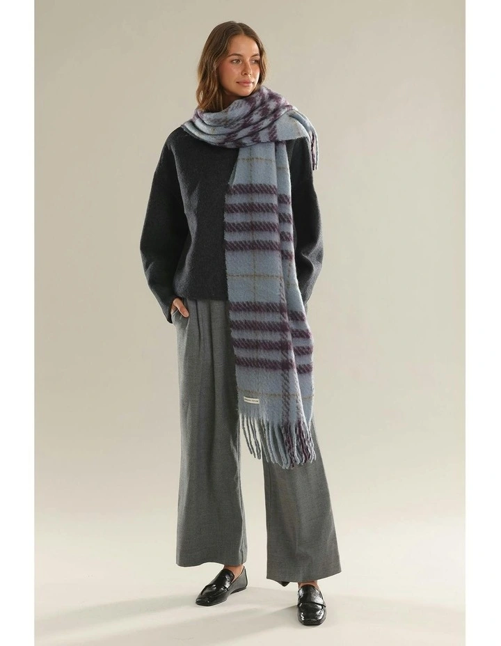 Hallie Scarf in Blue & Brown Check image 3