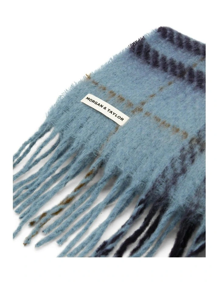 Hallie Scarf in Blue & Brown Check image 6