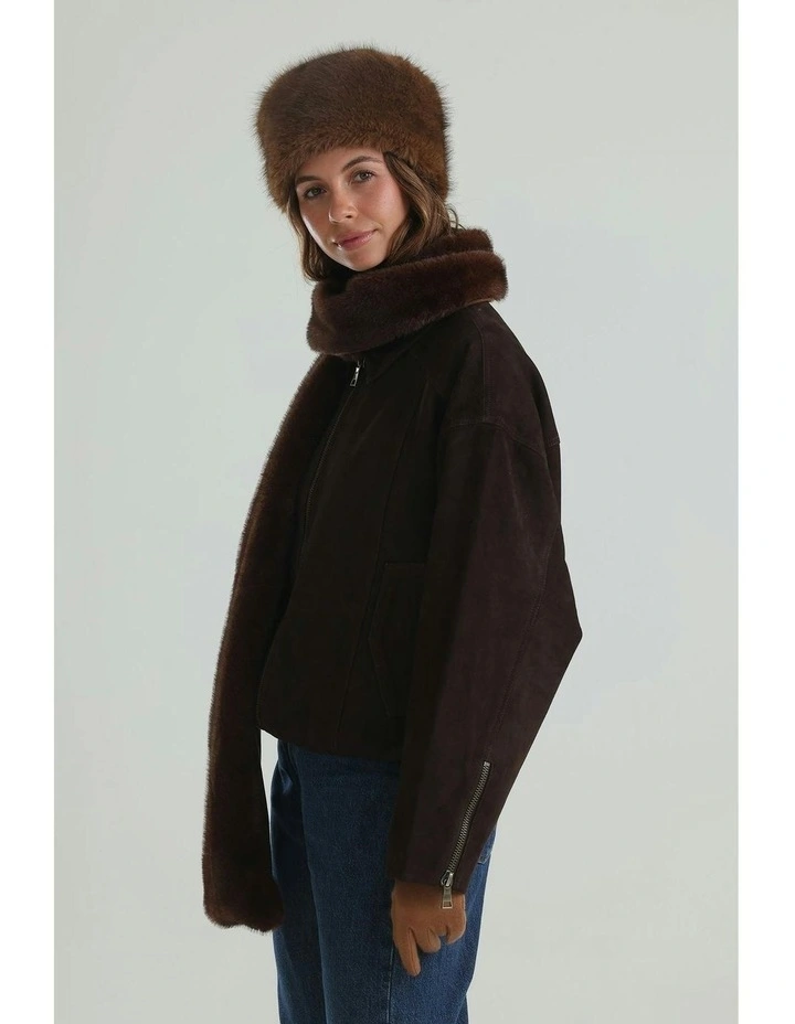 Peyton Faux Fur Scarf in Brown image 2