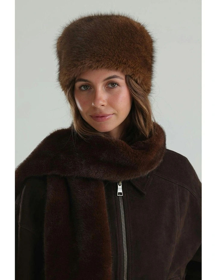 Peyton Faux Fur Scarf in Brown image 4