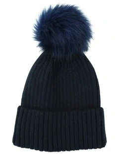 Valentine Wool Blend Beanie in Navy Blue