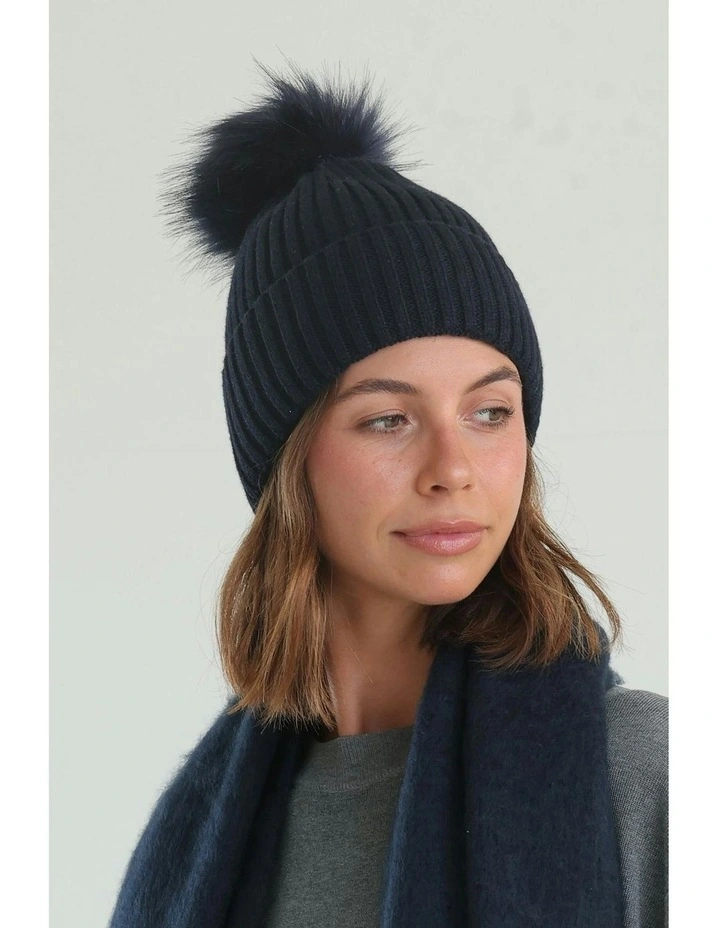 Valentine Wool Blend Beanie in Navy Blue image 2