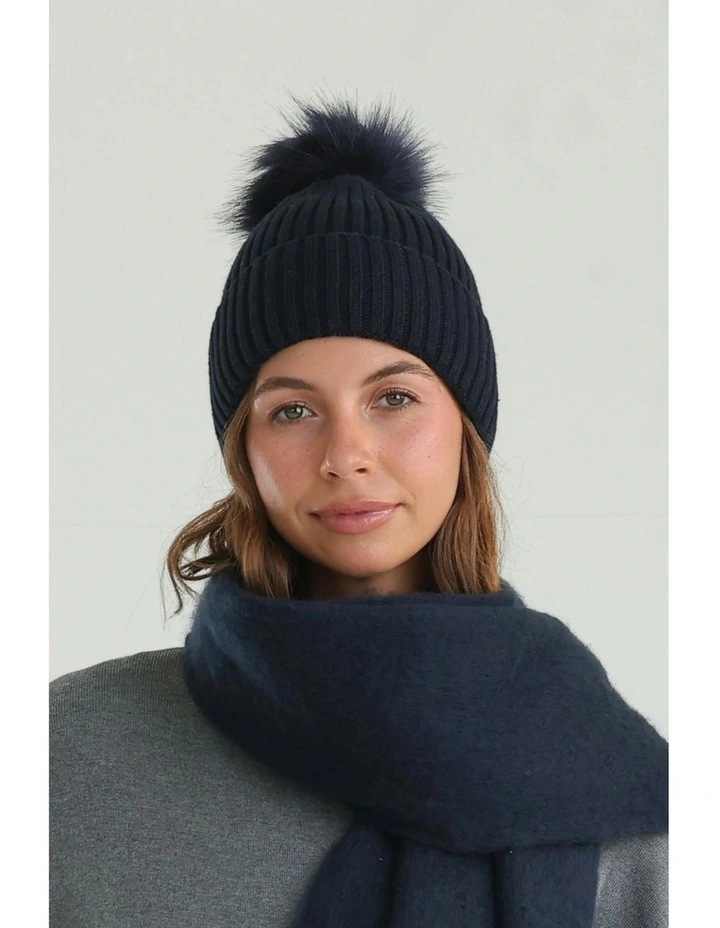 Valentine Wool Blend Beanie in Navy Blue image 3