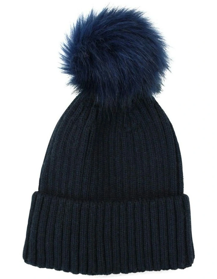 Valentine Wool Blend Beanie in Navy Blue image 4