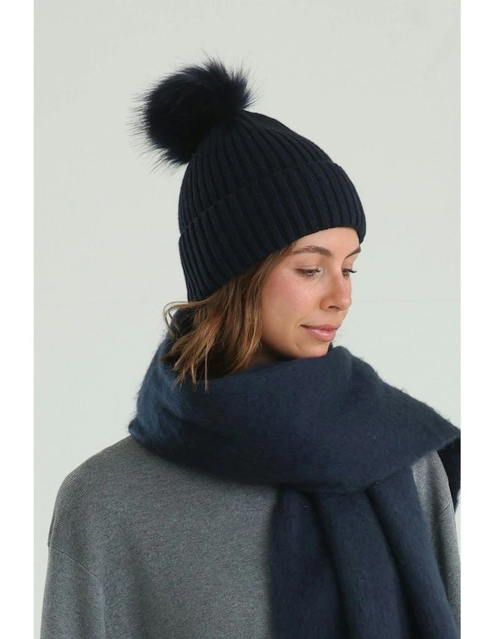 Valentine Wool Blend Beanie in Navy Blue image 5