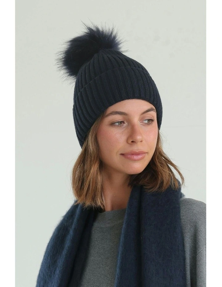 Valentine Wool Blend Beanie in Navy Blue image 6