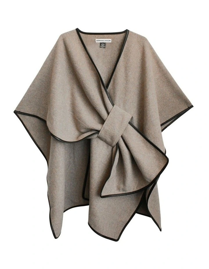 Jane Bias-Edged Poncho in Beige image 1