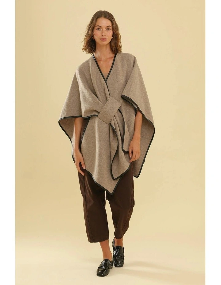 Jane Bias-Edged Poncho in Beige image 2