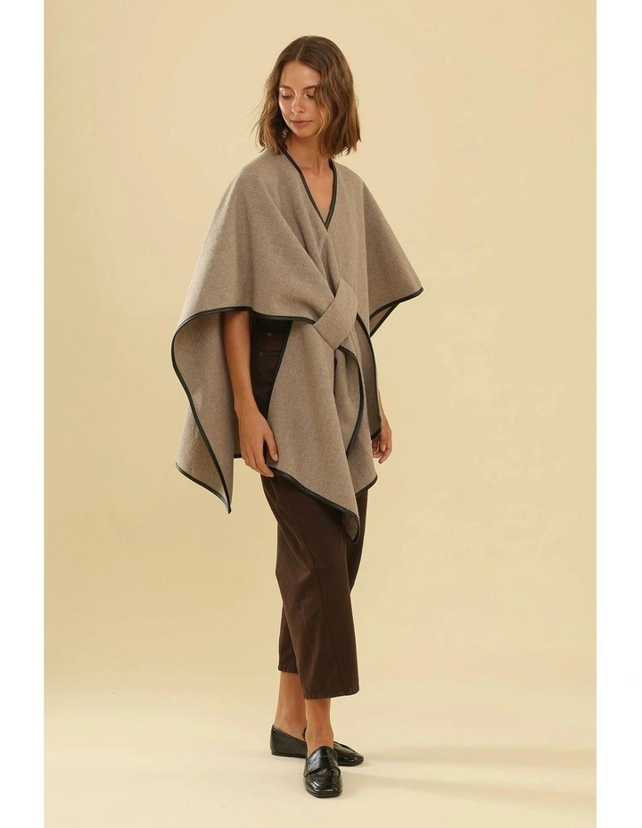 Jane Bias-Edged Poncho in Beige image 4