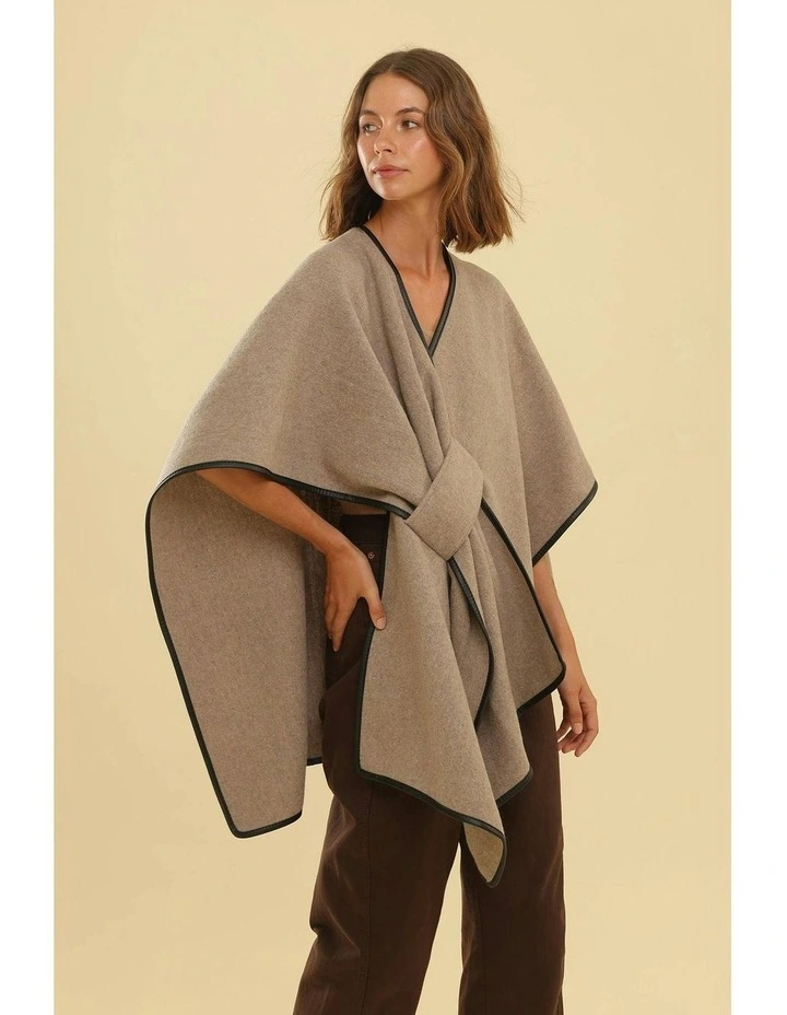 Jane Bias-Edged Poncho in Beige image 5