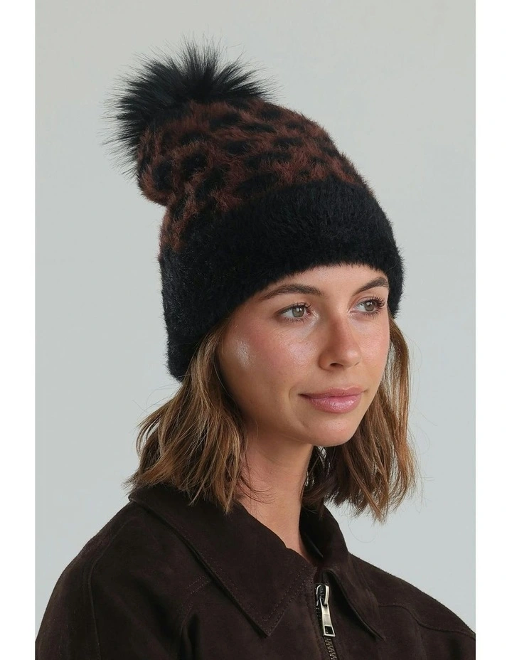 Hazel Leopard Beanie in Brown image 2