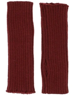 Asha Rib Knit Fingerless Gloves in Burgundy Red