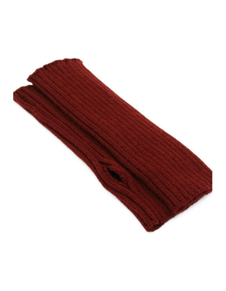 Asha Rib Knit Fingerless Gloves in Burgundy Red image 3