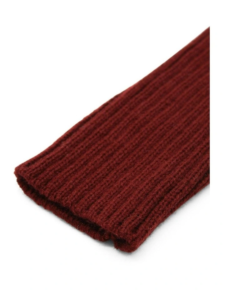 Asha Rib Knit Fingerless Gloves in Burgundy Red image 5