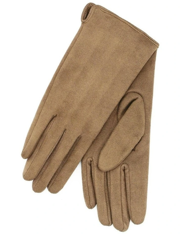 Amalie Faux Suede Gloves in Beige image 3