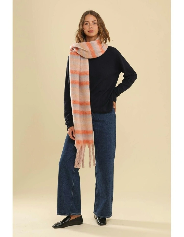 Lindsay Chunky Striped Scarf in Pink & Orange image 3