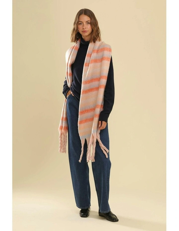 Lindsay Chunky Striped Scarf in Pink & Orange image 5