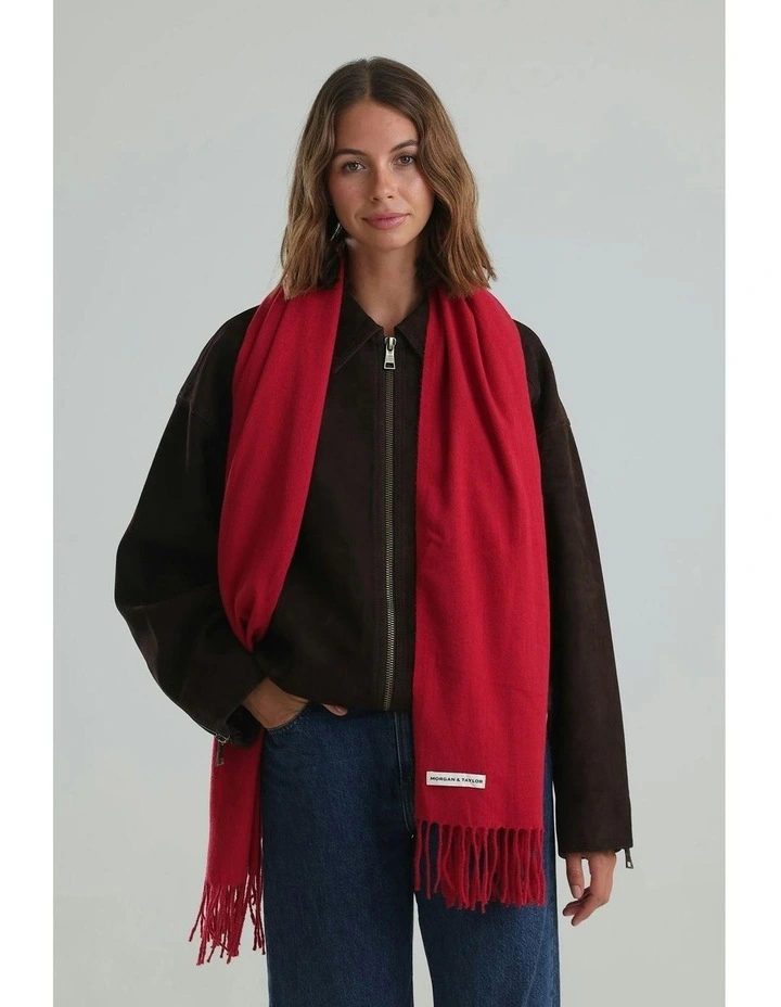 Casey Woven Scarf in Burgundy Red image 2