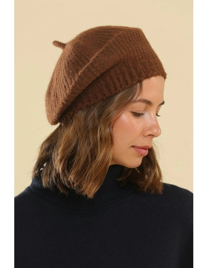 Stevie Rib Knit Beret in Chocolate Brown image 5