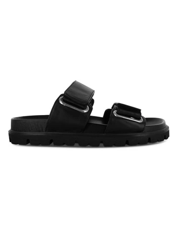 Isabella I Leather Slip-On Sandals in Black