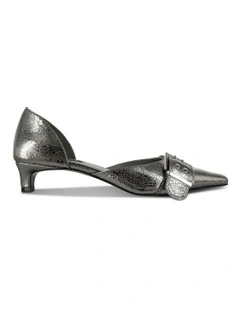 Hilda II Leather Kitten Heel Shoe in Silver