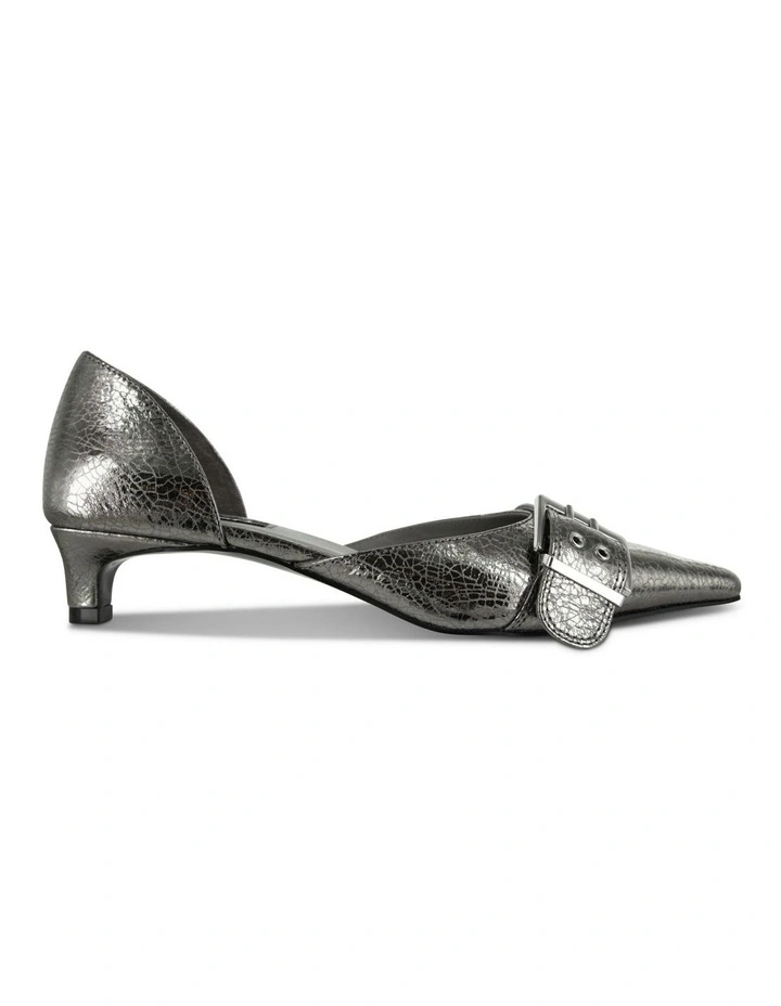 Hilda II Leather Kitten Heel Shoe in Silver image 1