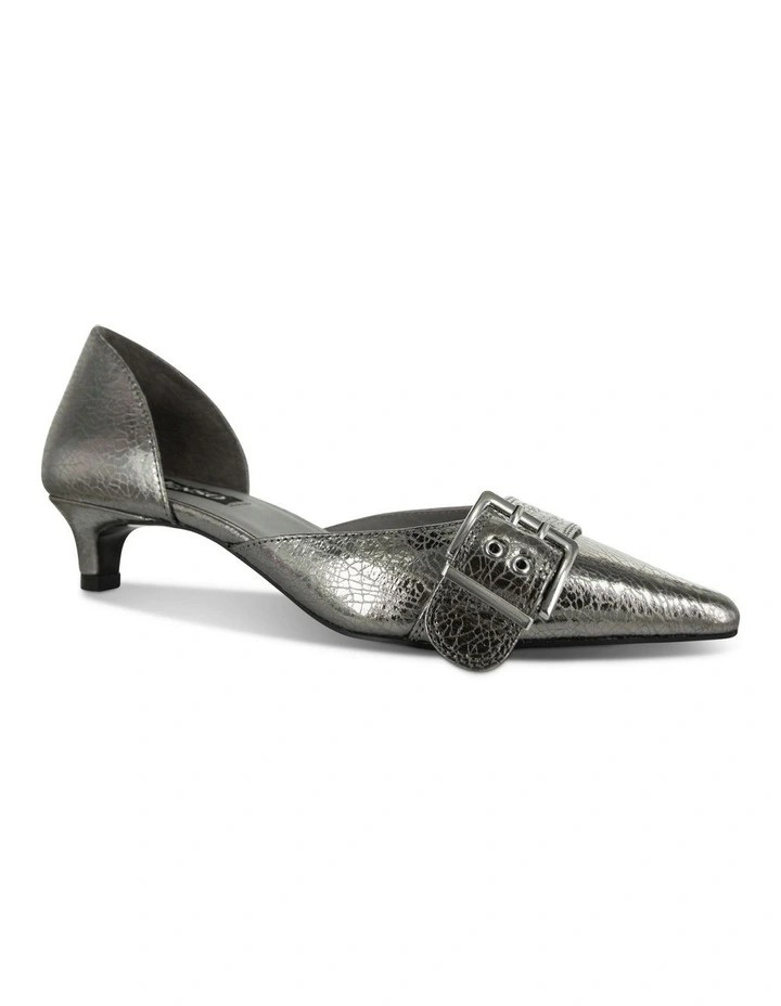 Hilda II Leather Kitten Heel Shoe in Silver image 2
