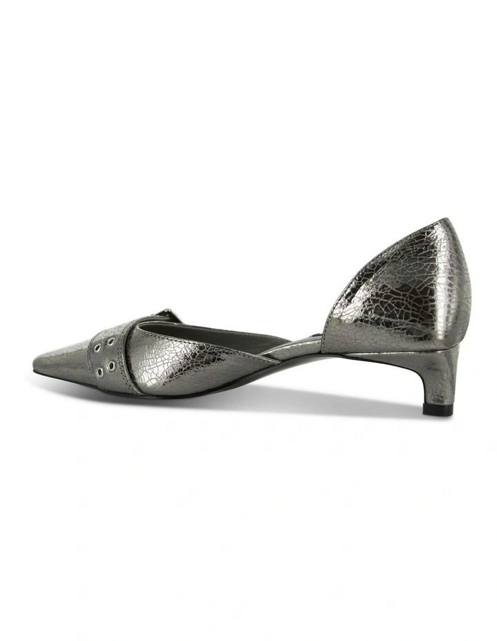 Hilda II Leather Kitten Heel Shoe in Silver image 3