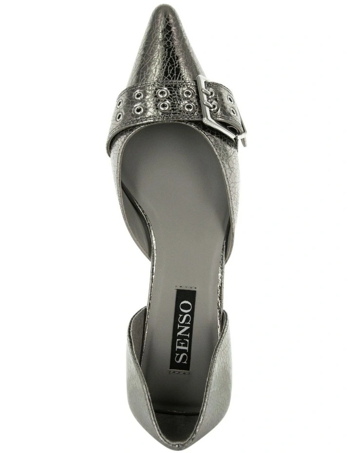 Hilda II Leather Kitten Heel Shoe in Silver image 4