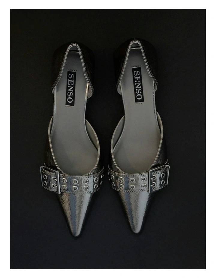 Hilda II Leather Kitten Heel Shoe in Silver image 7
