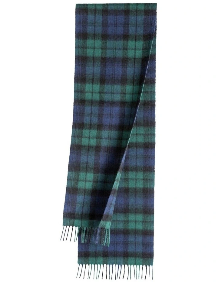 100% Wool Scarf in Navy/Green Check image 1