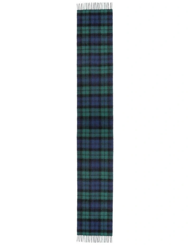 100% Wool Scarf in Navy/Green Check image 2