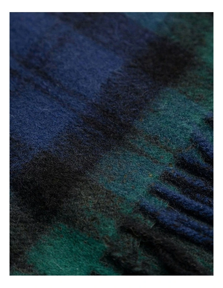 100% Wool Scarf in Navy/Green Check image 3