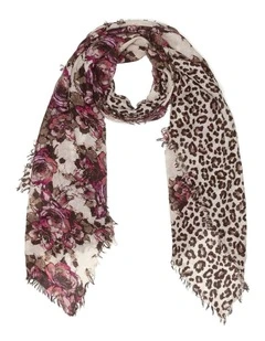 100% Australian Wool Print Scarf in Red/Leopard