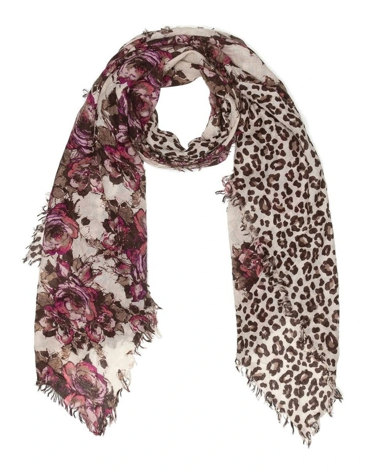 100% Australian Wool Print Scarf in Red/Leopard image 1