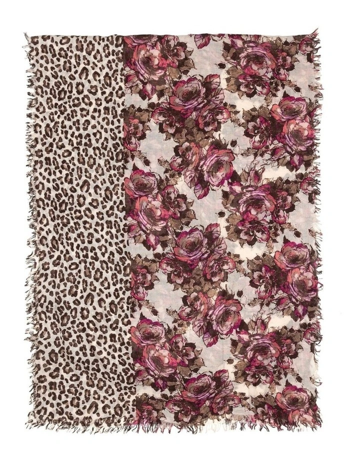 100% Australian Wool Print Scarf in Red/Leopard image 2