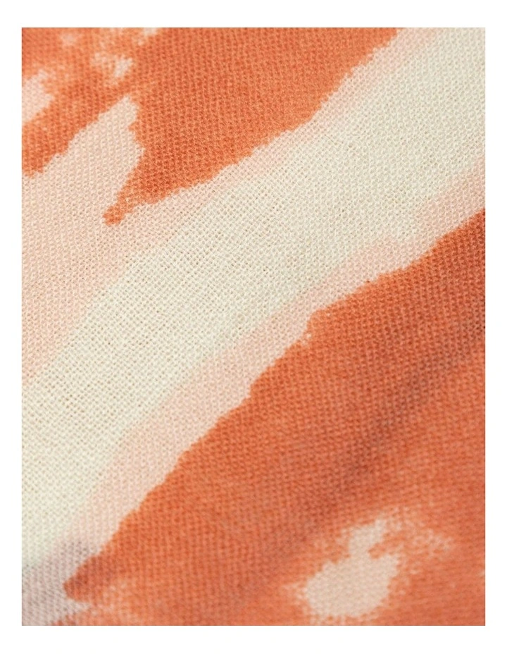 100% Australian Wool Print Scarf in Orange/Grey image 3