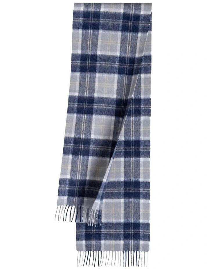 100% Wool Scarf in Navy/Ivory Check image 1