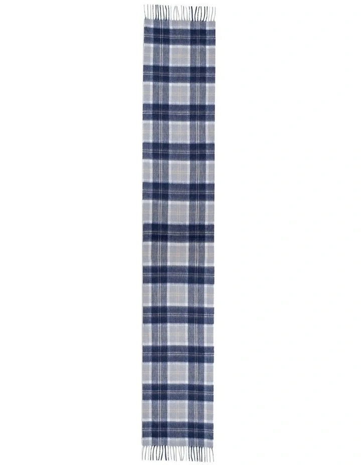 100% Wool Scarf in Navy/Ivory Check image 2