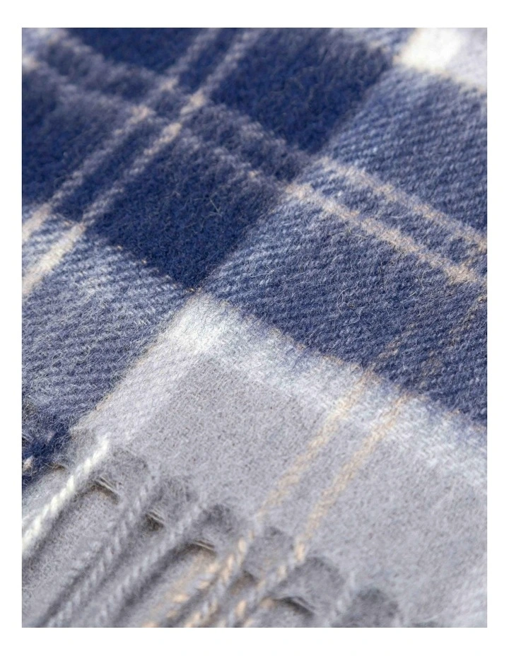 100% Wool Scarf in Navy/Ivory Check image 3