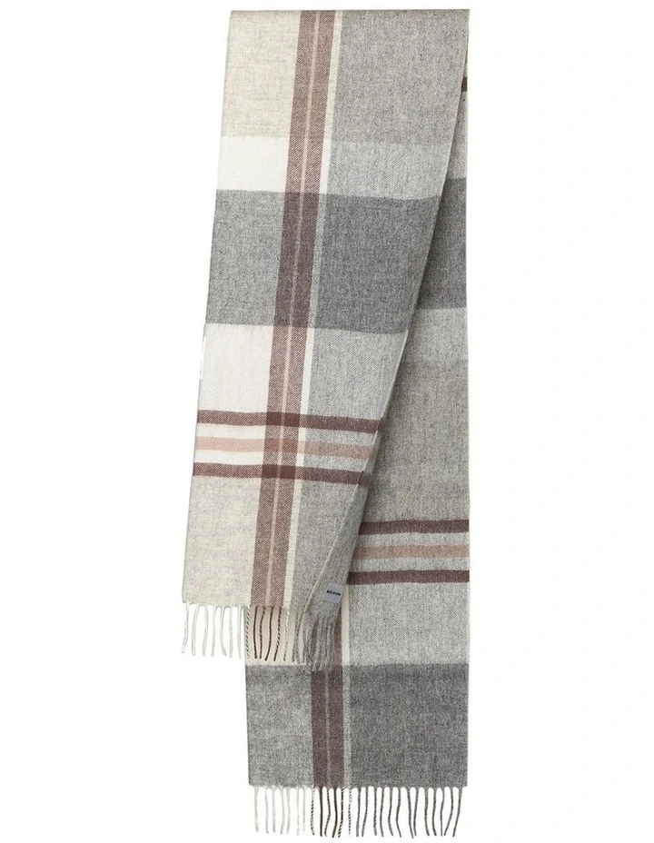 100% Wool Scarf in Grey Check image 1