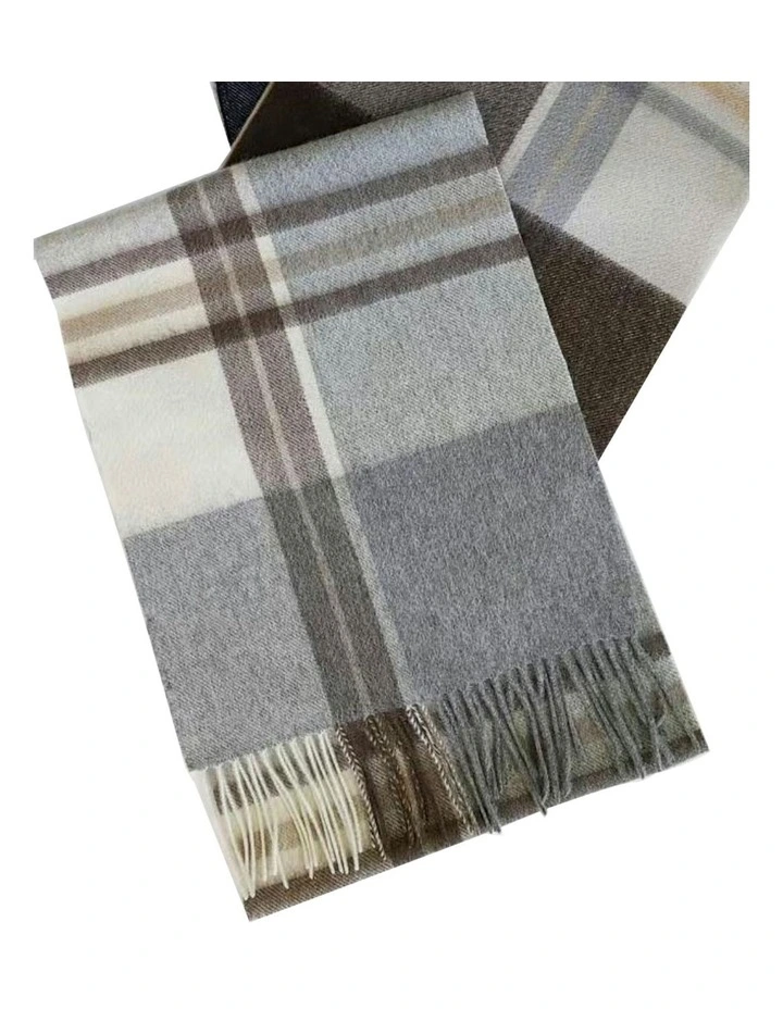 100% Wool Scarf in Grey Check image 2
