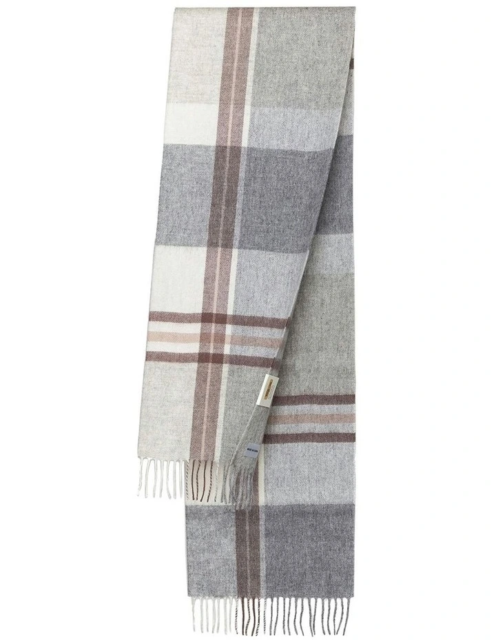 100% Wool Scarf in Grey Check image 3