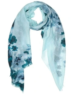 100% Australian Wool Print Scarf in Sky Blue Flora