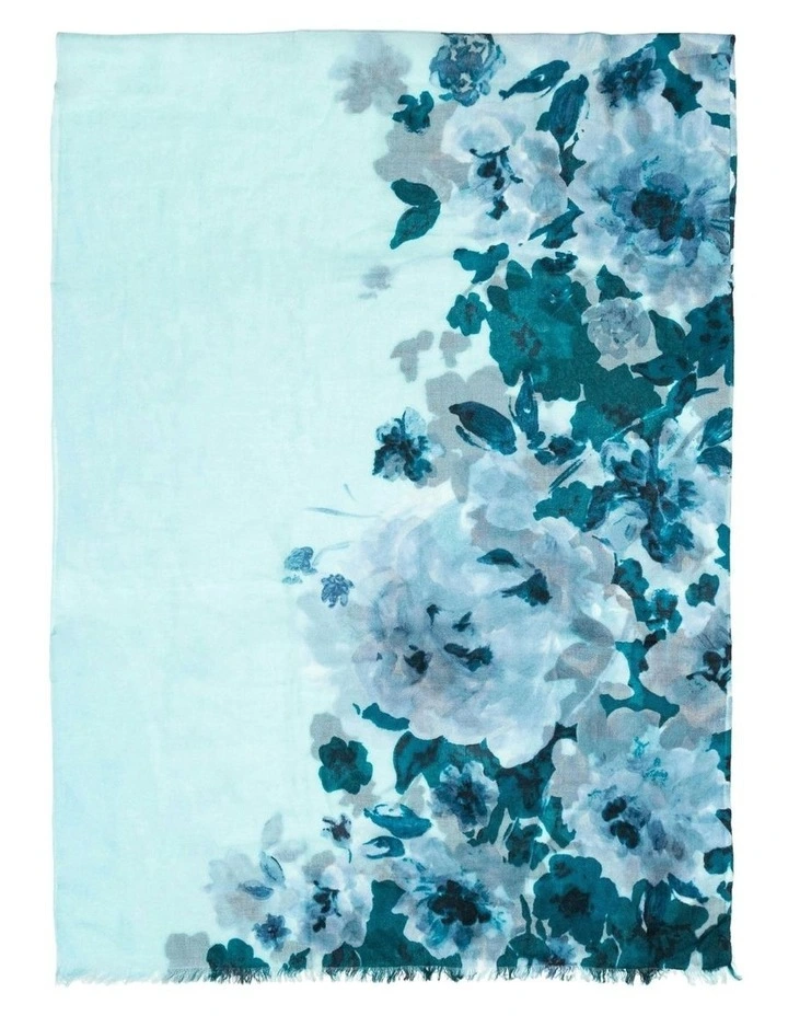 100% Australian Wool Print Scarf in Sky Blue Flora image 2