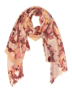 100% Australian Wool Print Scarf in Brown