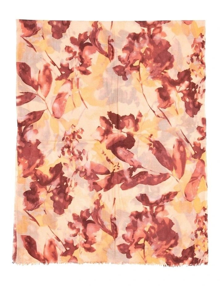 100% Australian Wool Print Scarf in Brown image 2