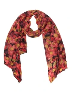 100% Australian Wool Print Scarf in Saffron Leaves Floral