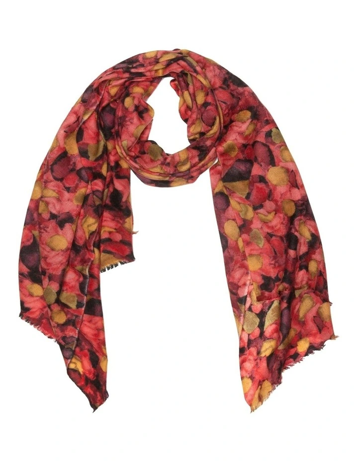 100% Australian Wool Print Scarf in Saffron Leaves Floral image 1