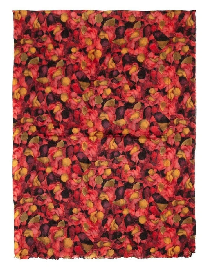 100% Australian Wool Print Scarf in Saffron Leaves Floral image 2